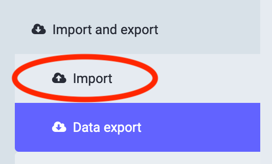 A menu with three lines of text. The second line, Import, has a red circle around it.